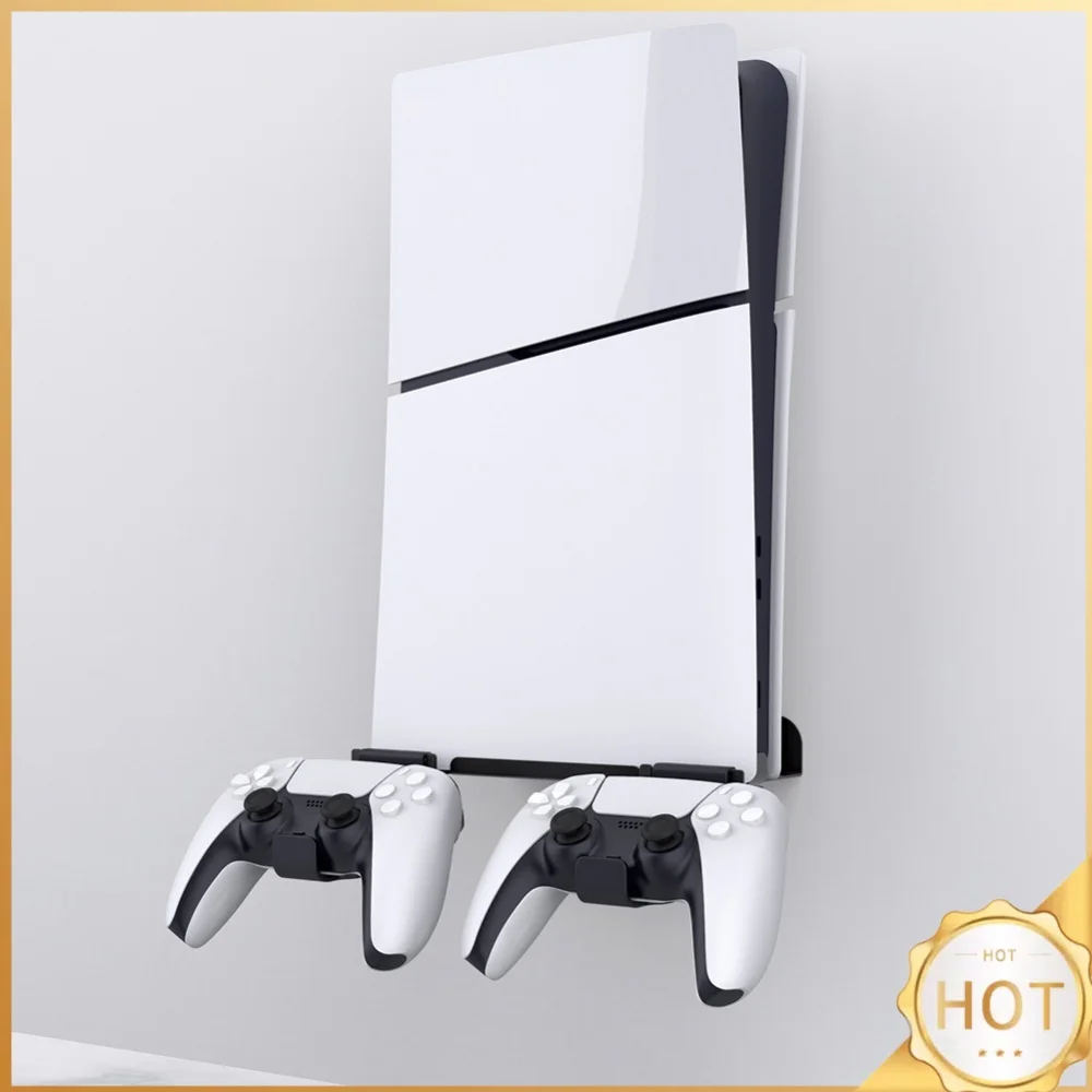 Wall Mount Bracket Game Console Base Stand Holder with 2 Controller Mounts Display Stand Base Wall Hanging Stand for Slim