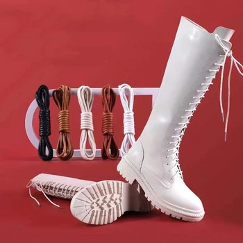 Botas hechas a medida, cordones, botas, herramientas, zapatos de cuero, negro, alargado, Extra largo, cordones de cuerda redonda encerados para hombres y mujeres
