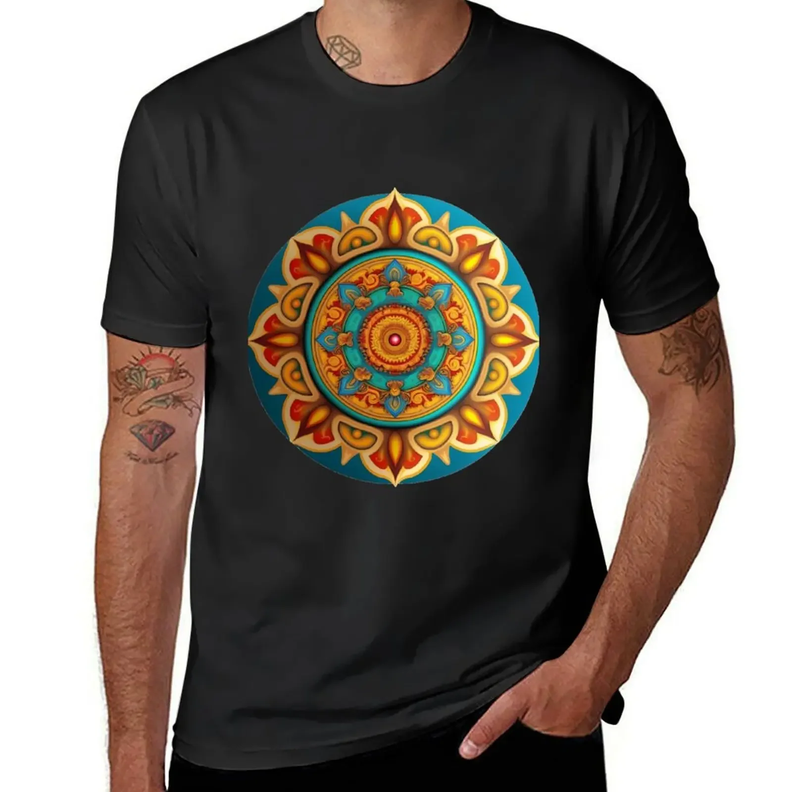 Vibrant Symmetrical Mandala T-Shirt basketball graphic tees sublime luxury clothes men