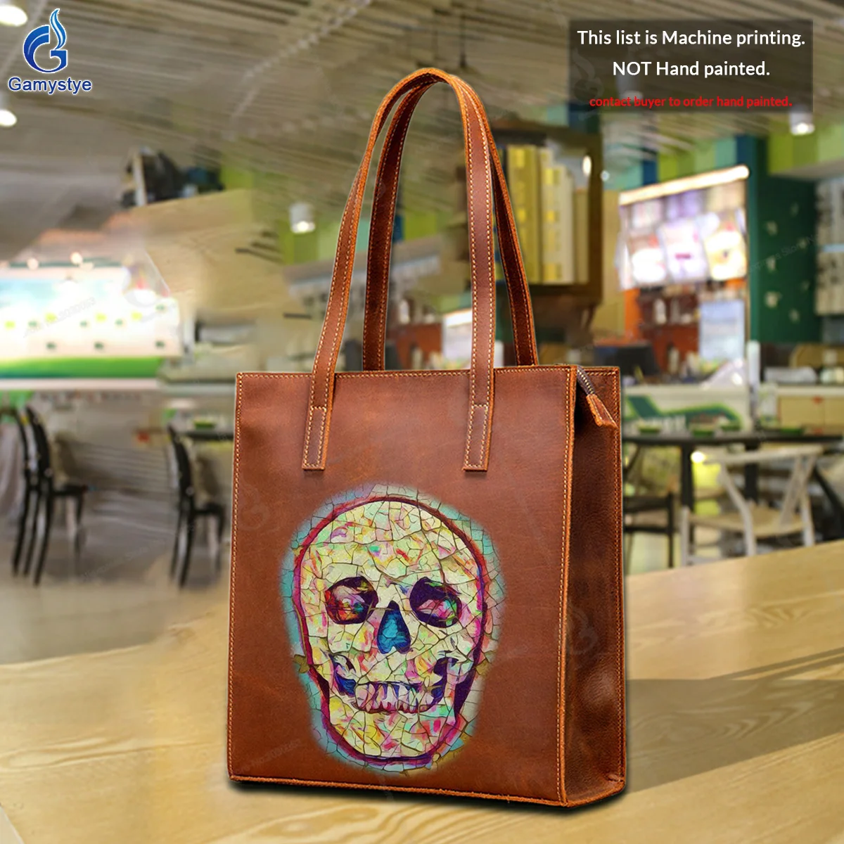 

Art Print Customize Totes Colored skulls Ladies purses and handbag Messenger Clutch Totes Real Cowskin Gold Lock Hardware Travel