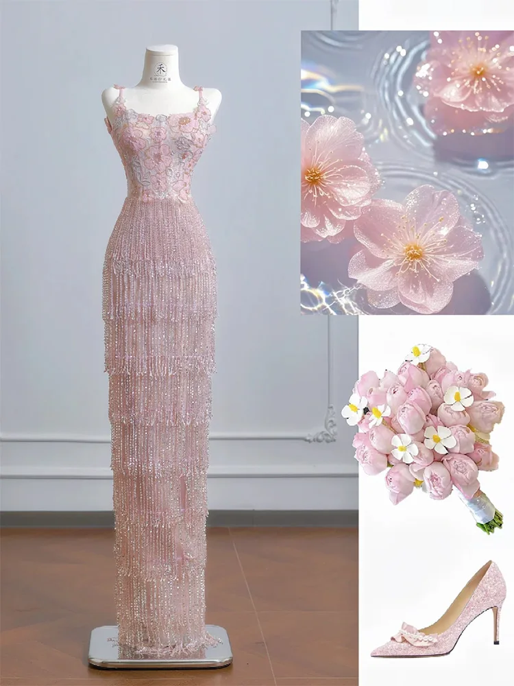 

Розовое вечернее платье без бретелек для женщин, роскошное, высококачественное, для помолвки, свадьбы, для будущей невесты, официальное, с длинной юбкой