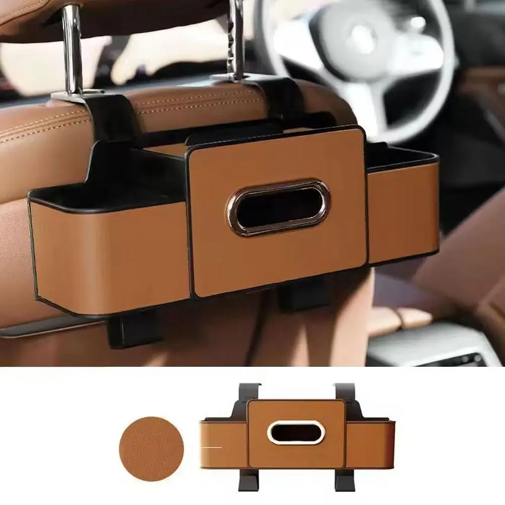 Immagine 3: Organizer Multifunzionale per Sedile Auto Arancione in ABS e Pelle con Portabicchieri e Dispenser per Fazzoletti Universale per Tutti i Veicoli