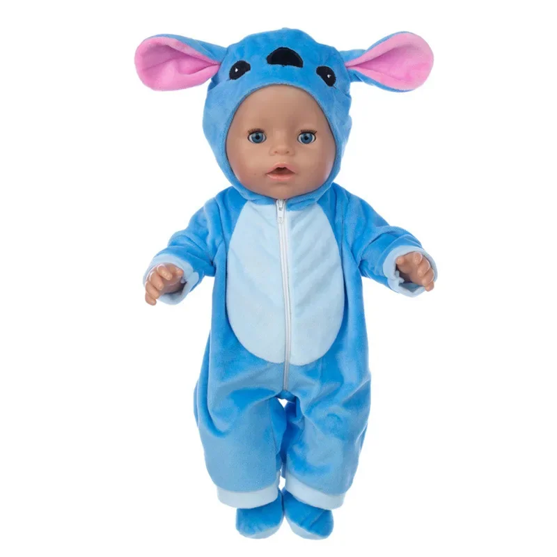 Stitch Disney 18 Inch Dolls Toys Clothes Conjoined Pajamas with Hat for Fit Bjd 1/4 Doll Baby Reborn Birthday Festival Gifts