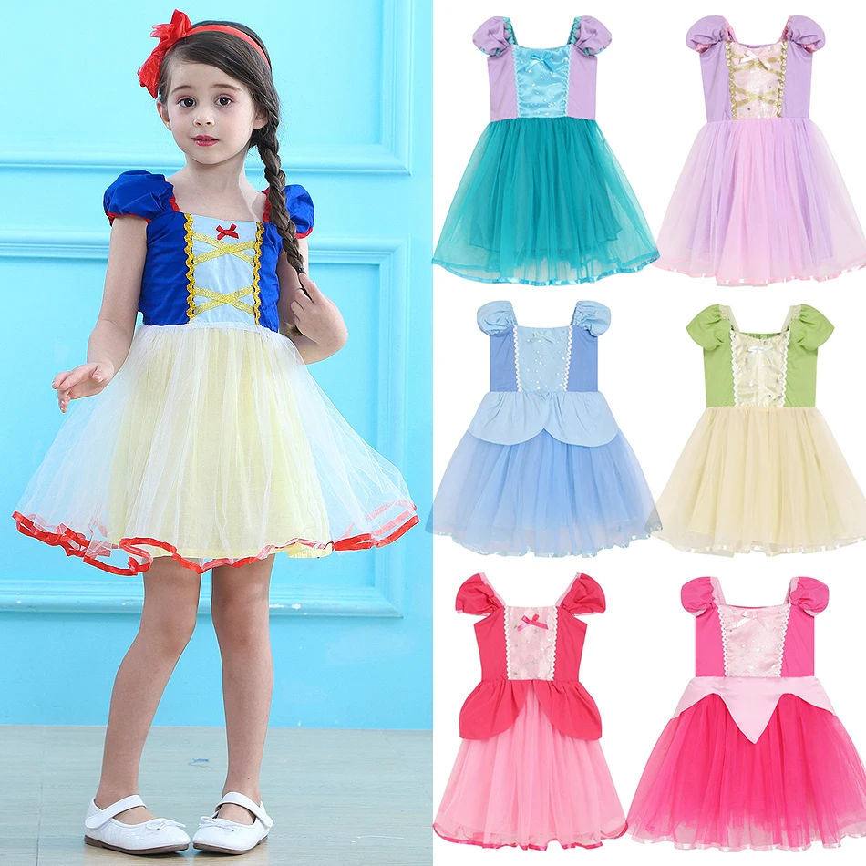 女の赤ちゃんプリンセスドレス子供マーメイドシンデレララプンツェル白雪姫ティアナコスプレ綿フロック子供の誕生日服