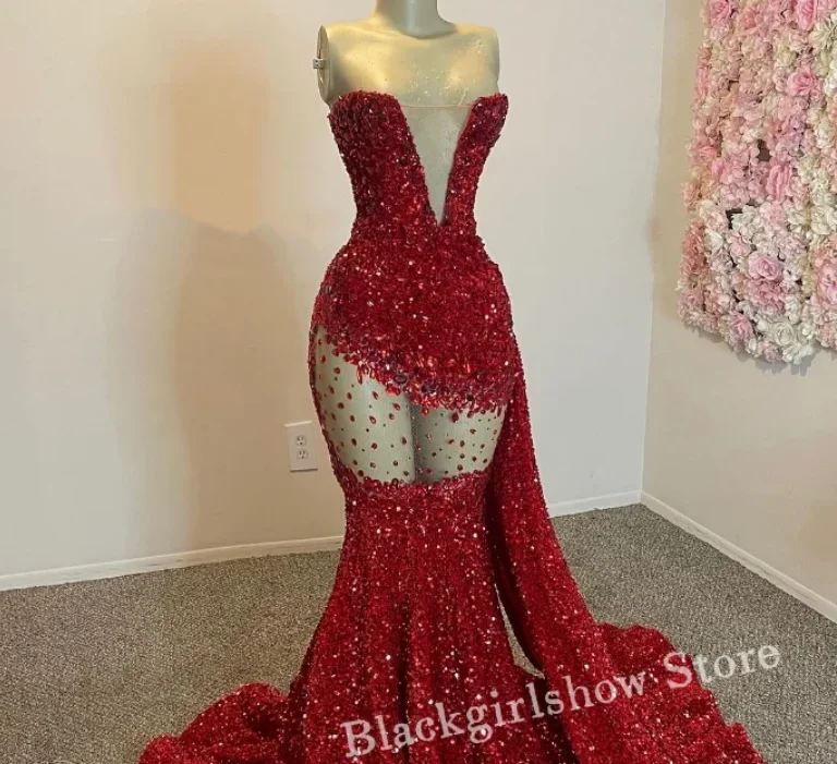 Luxury Burgundy Long Prom Dress 2025 For Women Sparkling Diamond Beaded With Side Train Dresses For Formal Occasions Customised