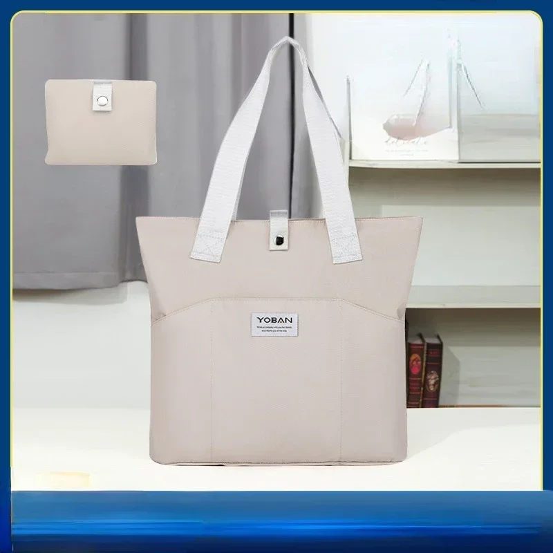 Waterproof Nylon Foldable Women Tote Bag Lightweight Large Shoulder Shopping Bag Student Class Computer Casual Portable Handbag