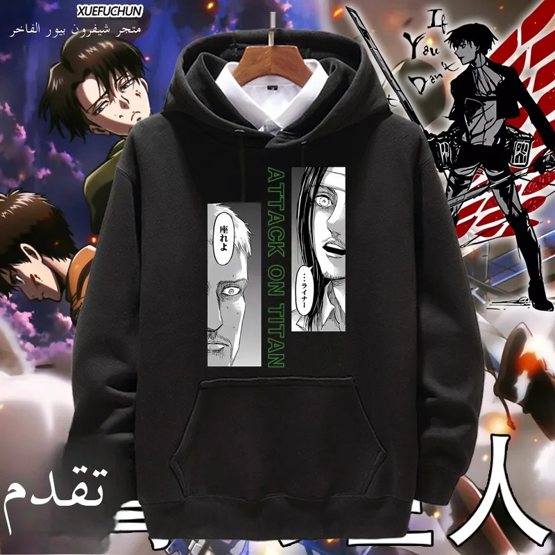 進撃の巨人-リヴァイ・アレン-パーカー-ユニセックス-カジュアルトップ-ルーズフィット-プリントスウェットシャツ-綿ポリエステル混紡-若者向け人気スタイル