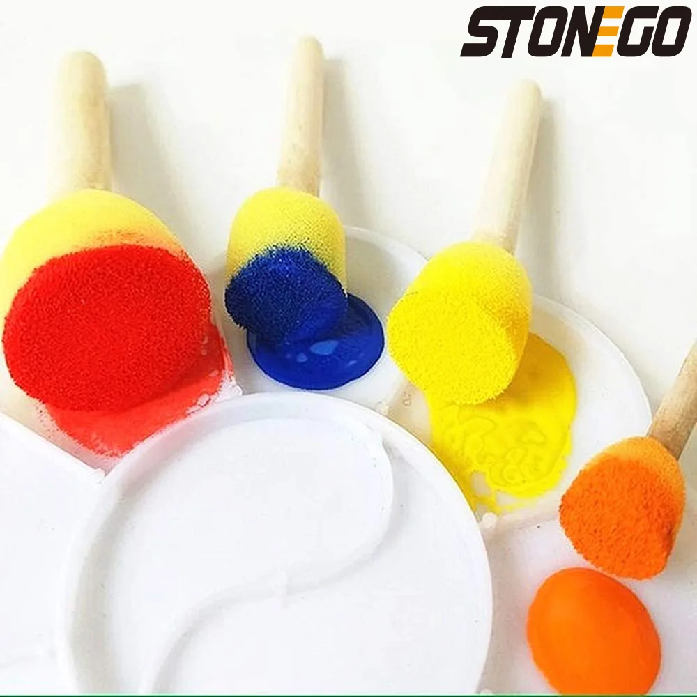 STONEGO Wooden Handle Sponge Paint Brush Kids Children Flower Graffiti Art Drawing Painting Toys Tool School Stationery Supplie