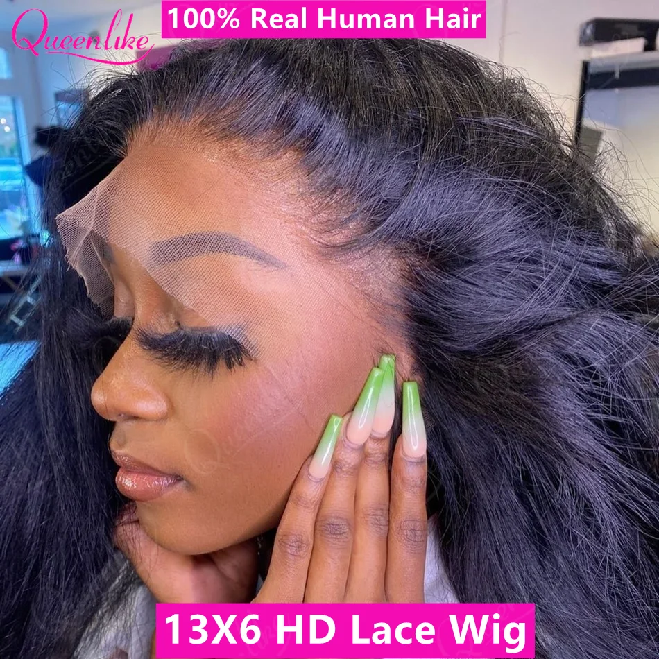 Queenlike 12A Human Hair 180% Density 26 Inch 13x6 HD Lace Frontal Human Hair Wigs Straight Remy Hair HD Lace Frontal Wigs Human Hair Natural Black For Women 1-5 Days Delivery United Kingdom