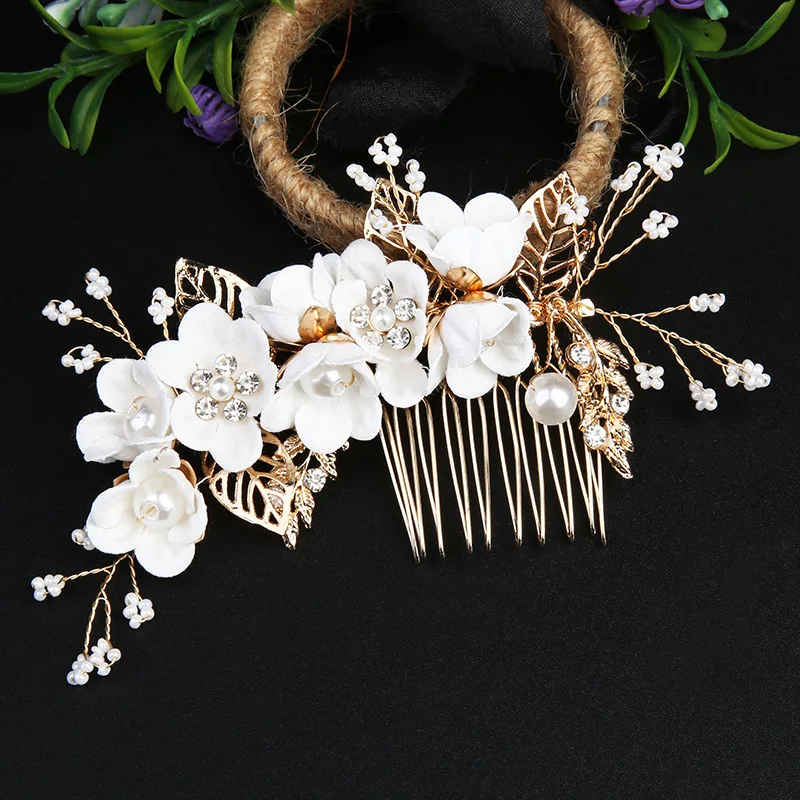 Fashion Bride Hair Comb Flower and Pearl Hair Comb Bride Wedding Aolly Hair Accessories Jewerly Headwear