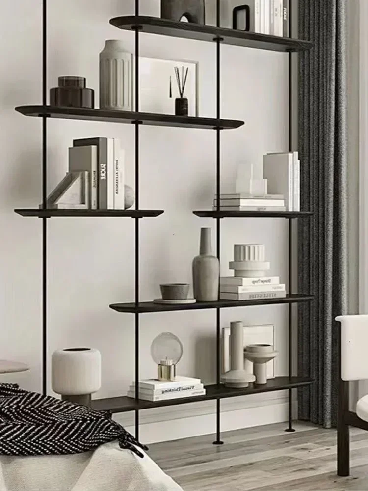 Eisenleiterregale, Bücherregal, bodenstehend, schwarzer Metallrahmen mit Holzregal, extra robustes und einfach zu montierendes Präsentationsregal
