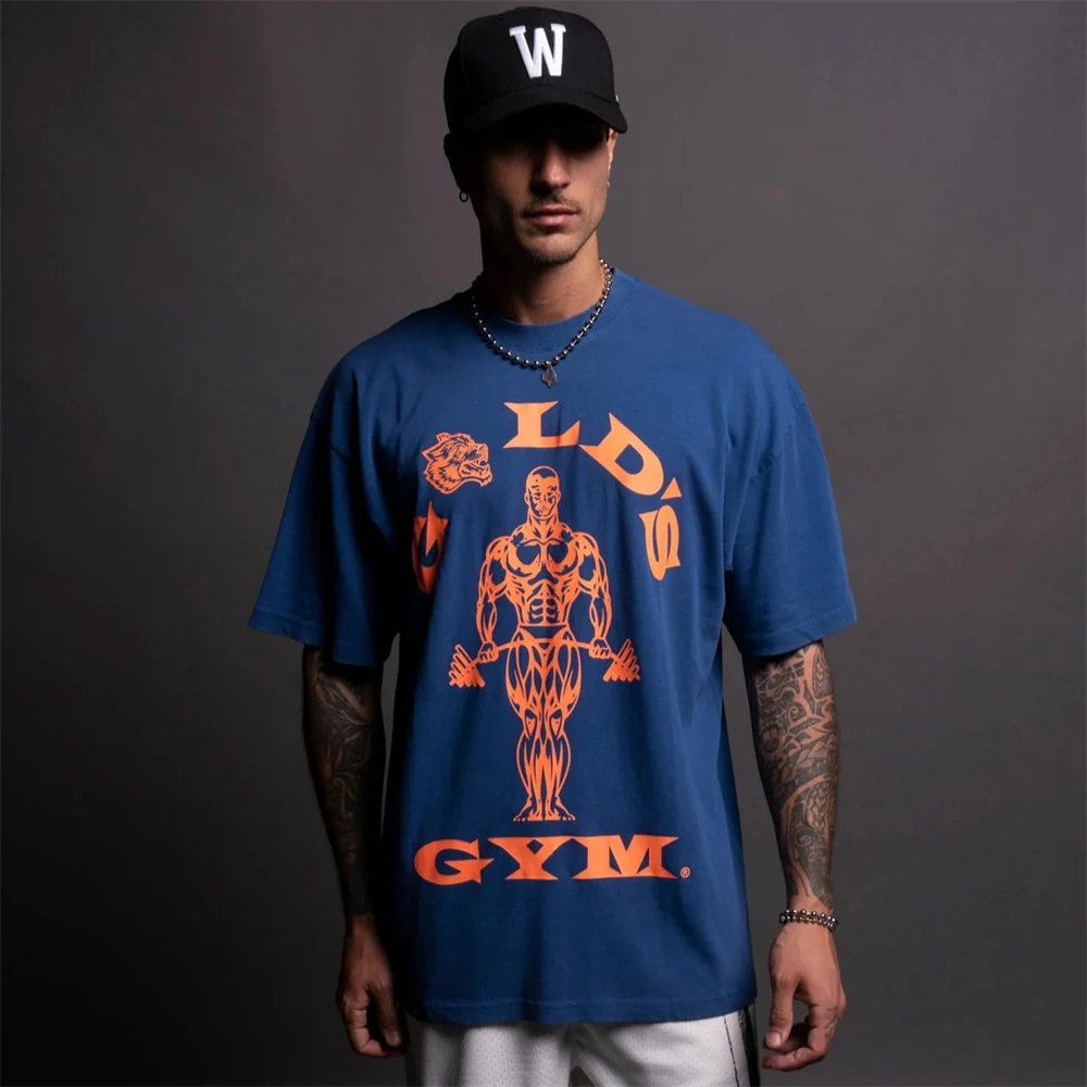 DARC Wölfe Co-Branded Gym Hip Hop Streetwear Männer T-Shirts drucken T-Shirt für Männer Sommer 100% Baumwolle T-Shirts O-Ausschnitt Kurzarm Tops