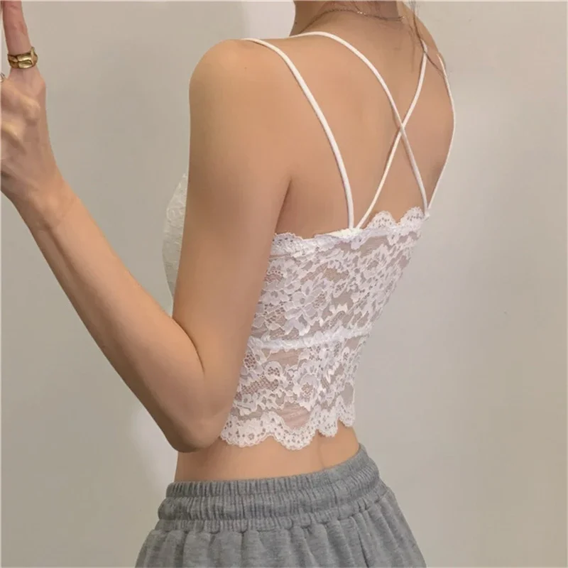 Lace Small Camisole Girls Summer Inner Wear Underwear with Chest Pad Outer Wear Beautiful Back Bottoming Top