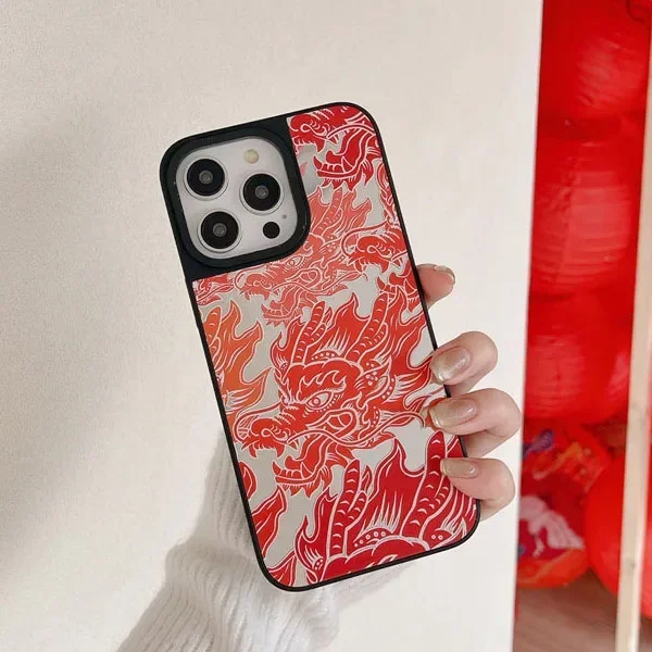 Mirror Surface Dragon Year Phone Case Cover for IPhone 11 12 13 14 15 Pro Max Case for IPhone 15 Pro Max