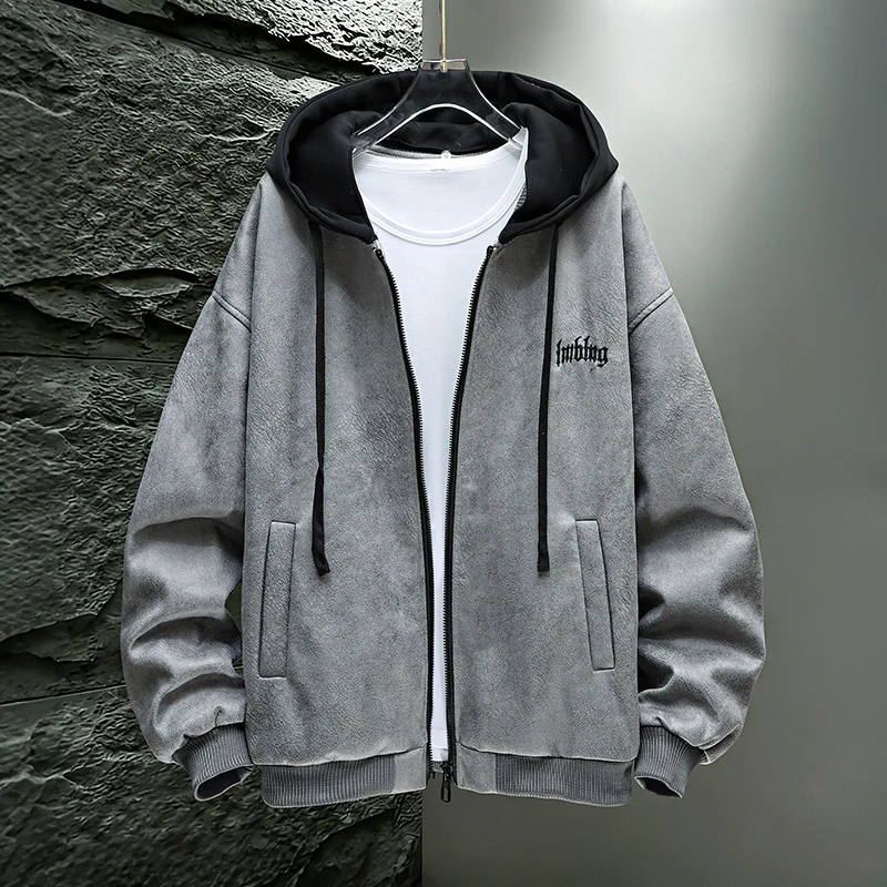 

Spring 2026 Men's Deer Skin Velvet Jacket Baseball Style Casual Hooded Coat Youthful Versatile Fashionable Polyester Fiber