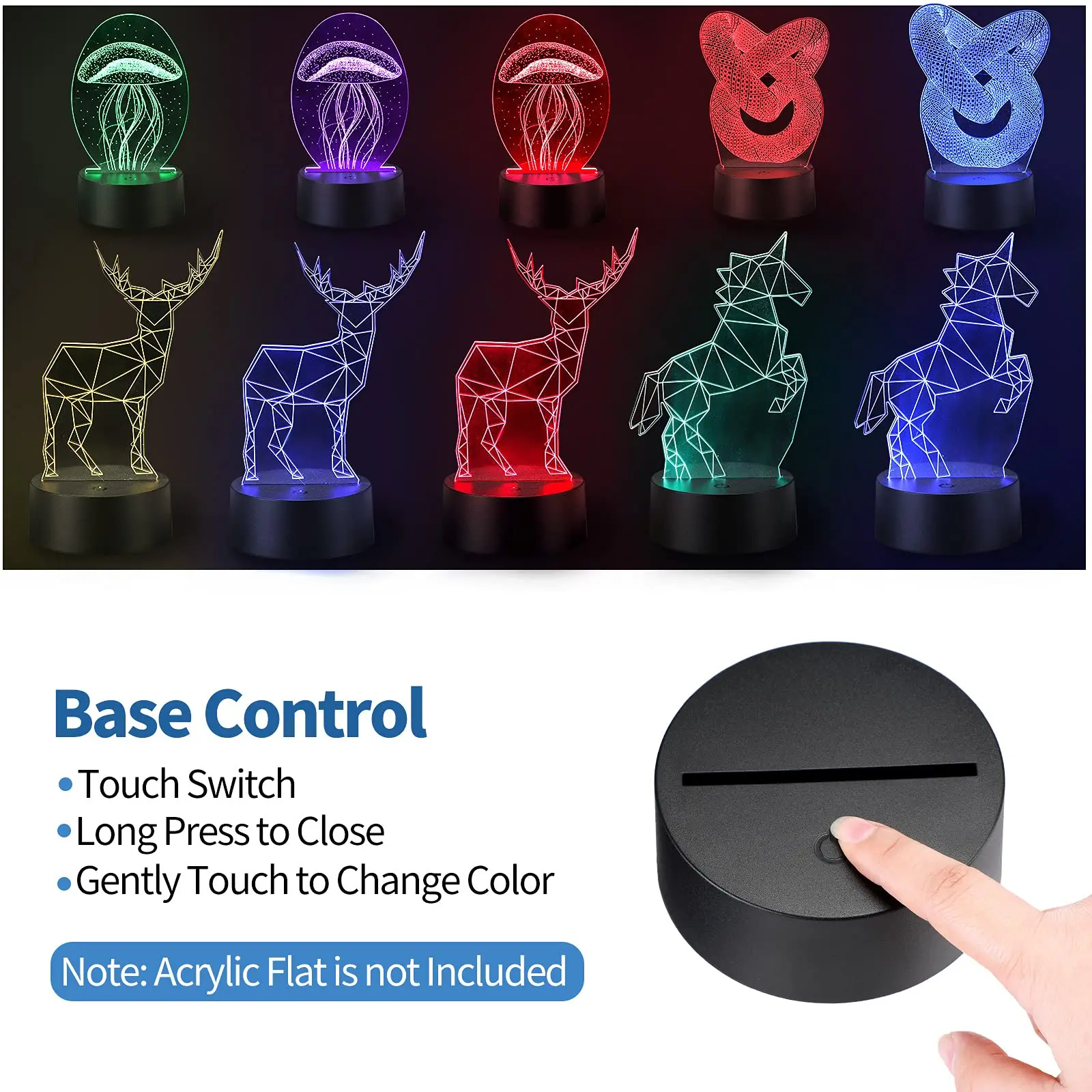 12Pcs 3D Night LED Light Lamp Base Touch 7Color Holder For Acrylic Table Desk Lamps Bedroom Child Room Living Room Bar Shop Cafe