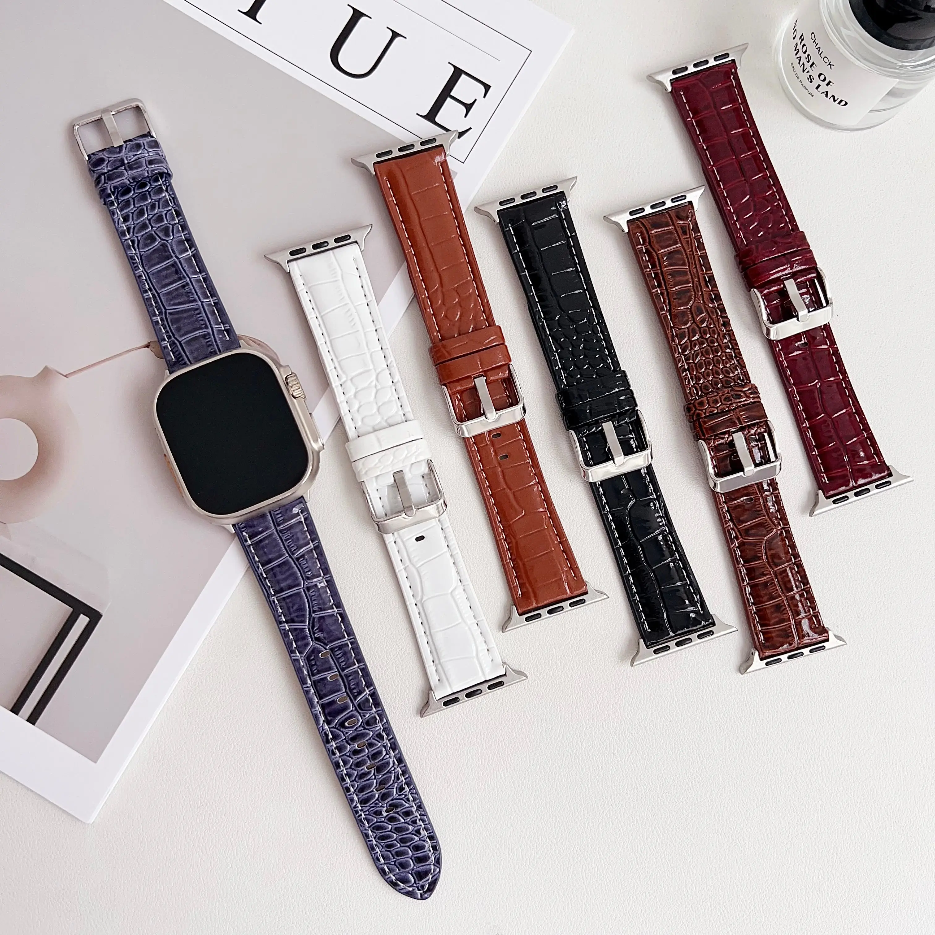 Crocodile pattern leather band for Apple watch strap 49mm 44mm 40mm 45mm 41mm 42mm 38mm bracelet iWatch Ultra series 7 6 3 se 8