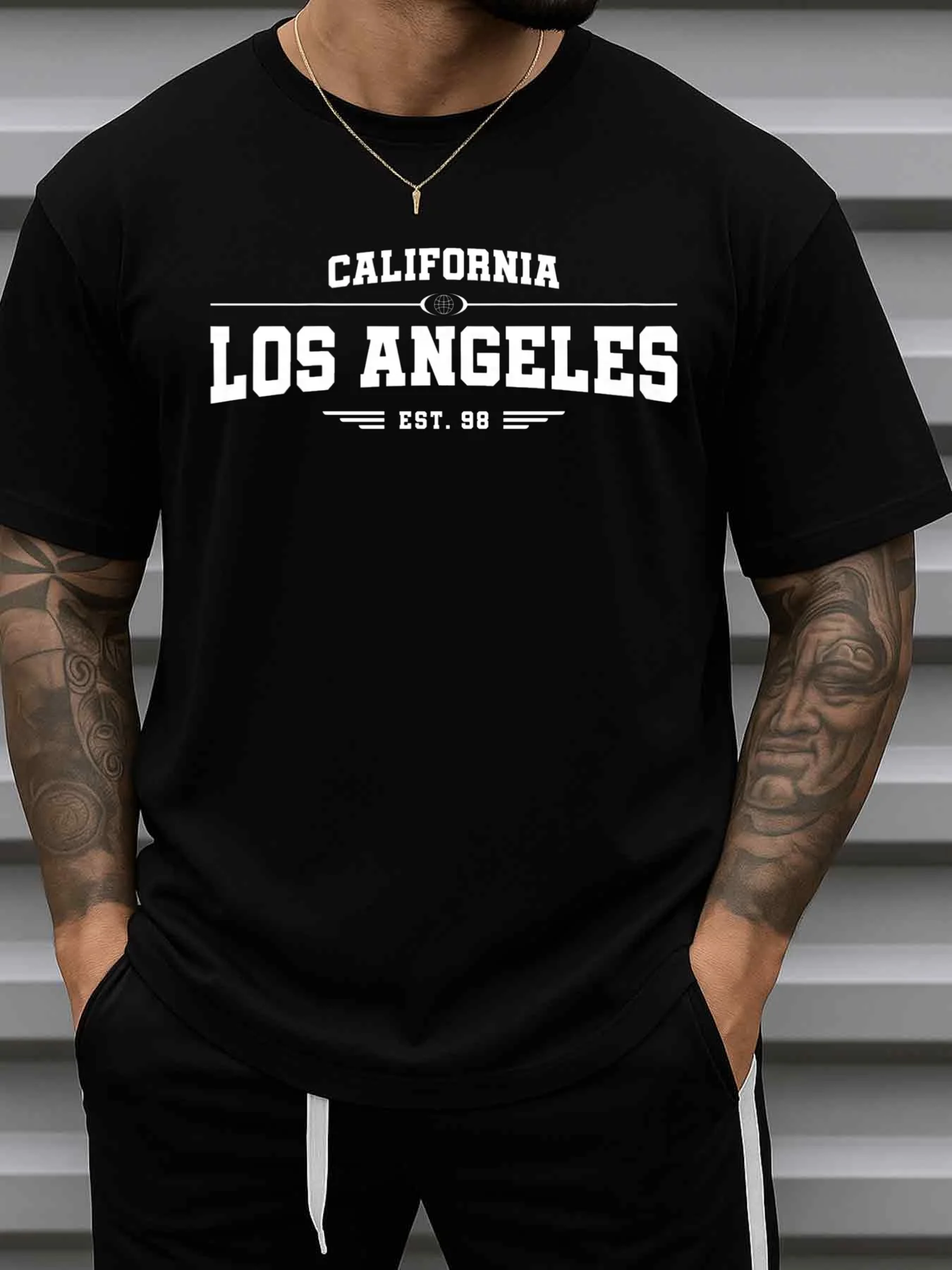 Men's Los Angeles California Themed Printed T-Shirt - Pure 180g Heavyweight, Soft and Casual Style, Featuring Text and Landmark Graphics, Loose Short-Sleeve Design, Suitable for Everyday Wear, Weekend Outings, and New Year Gifts