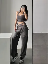WOMEGAGA European Retro Casual Style Solid Color High Waist Trend Women's Loose And Thin Harem Pants Fake Two-piece MJK8