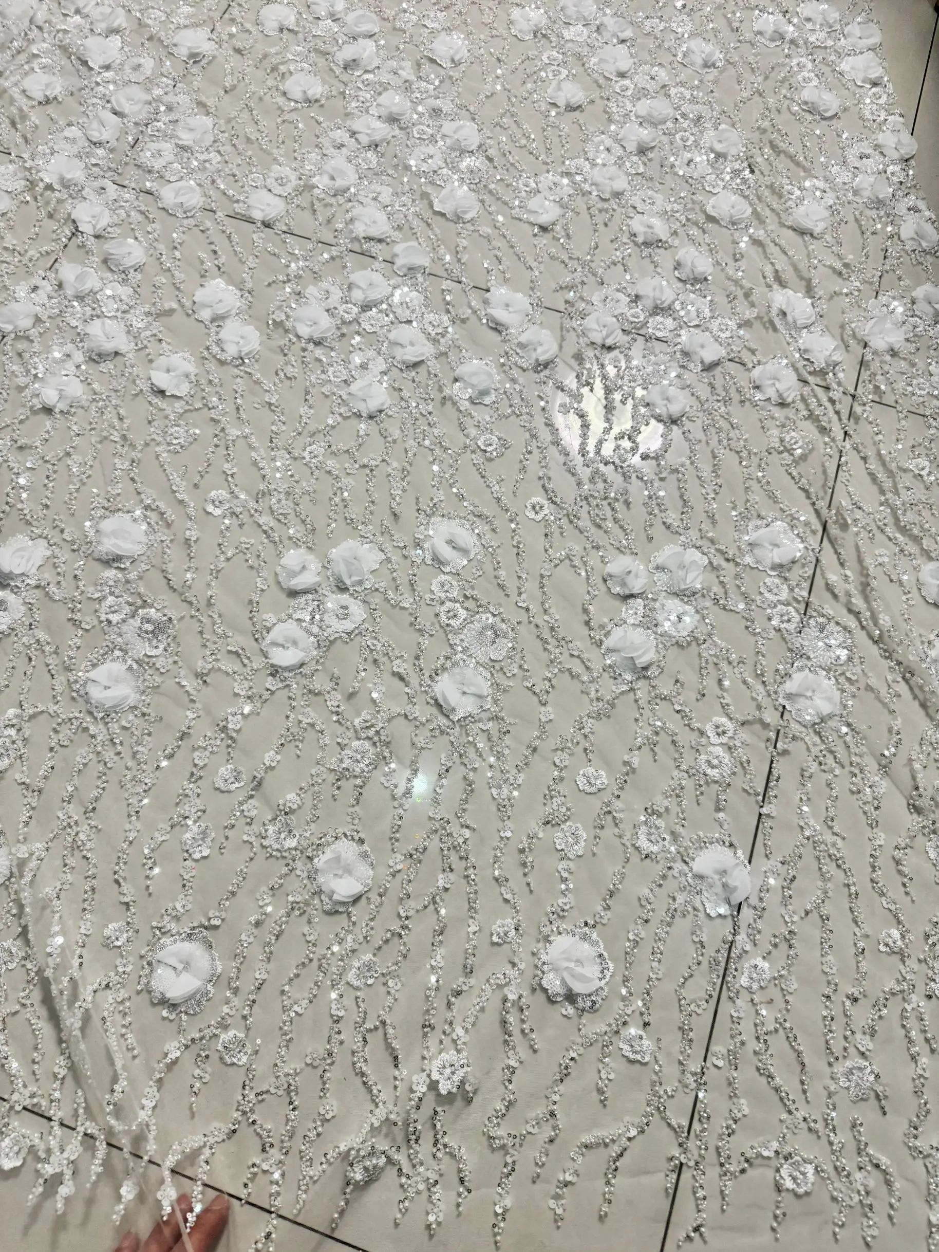 

2-стильные белые сухие бриллианты с 3D цветочными блестками, кружевные аксессуары, тяжелые вышитые бусины, хрустальная ткань для материала свадебного платья