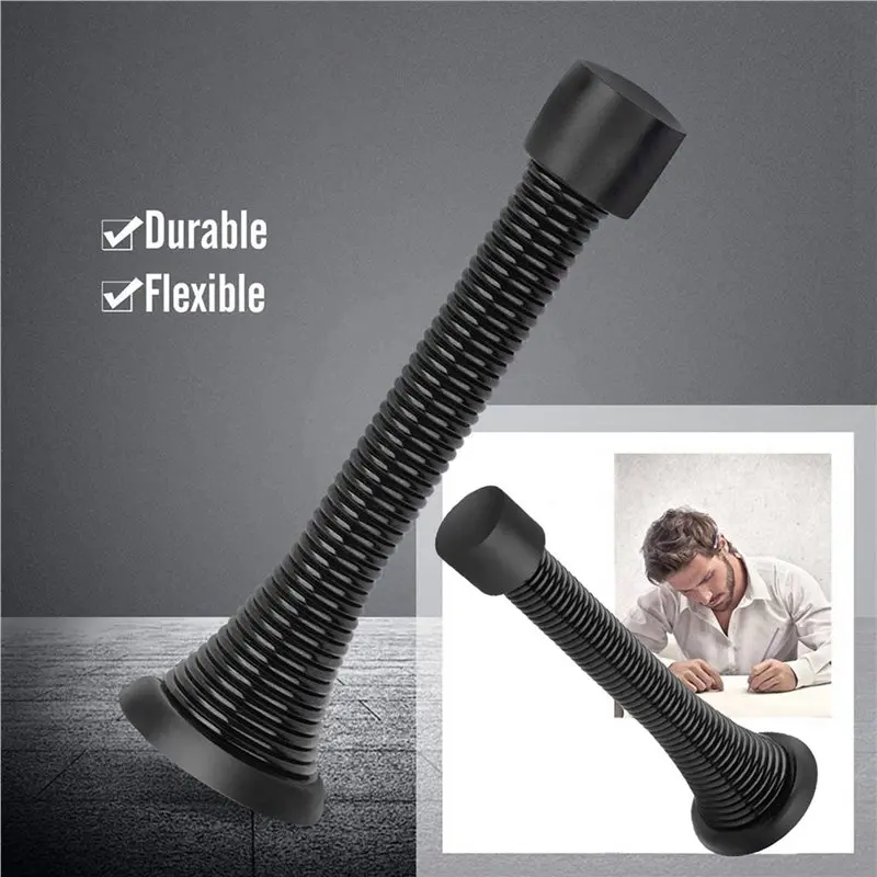 【COMELY】24 Pack Black Spring Door Stops, Flexible Spring Door Stopper With Low Mounted Black Rubber Bumper Tips