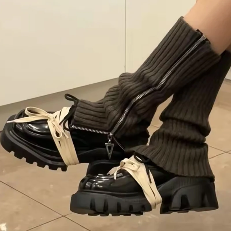 

Elastic Leg Warmers Women Punk Foot Covers Spicy Girl Warm Zipper Trendy Y2K Socks 1/5 Pairs Autumn Winter Daily Outdoor Warmers