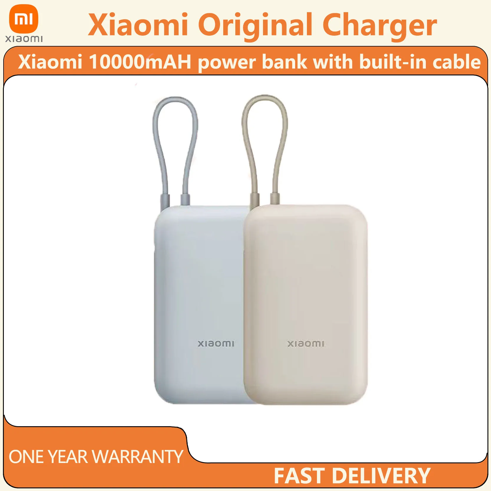 Xiaomi Power Bank 10000mAh Portable With Built-in Power Cord 22.5W Type-C Bidirectional Fast Charging