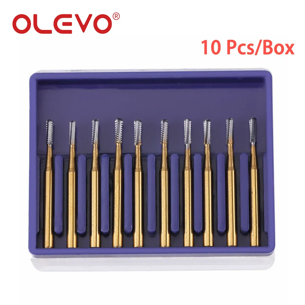 10 Pcs/Box Dental Burs FG Carbide Tungsten Steel Finishing Polishing Drill Bits Titanium Plated 1.6mm High Speed Handpiece Burr