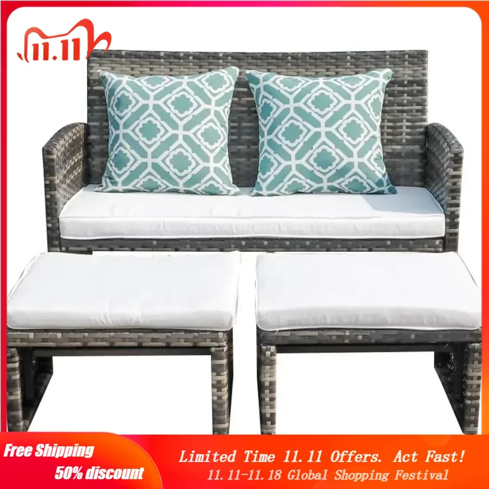 

Outdoor Loveseat Patio Furniture Rattan Conversation Set with Ottoman