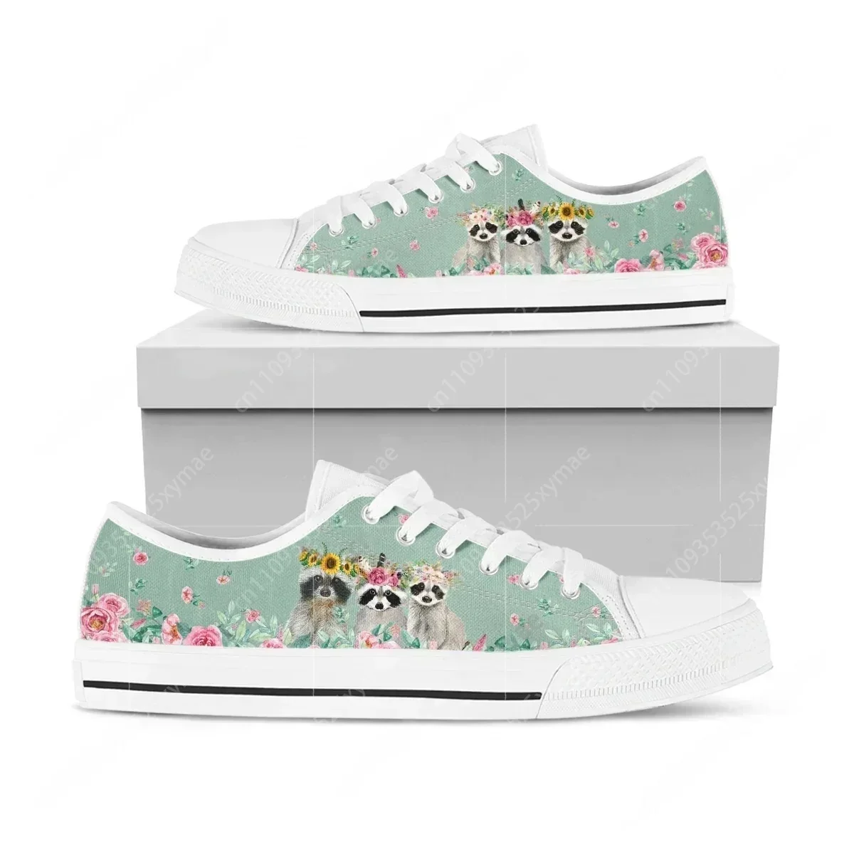 

Pink Raccoon Floral Low Top High Quality Sneakers Mens Womens Teenager Canvas Sneaker Couple Shoes Custom Personalized Shoe