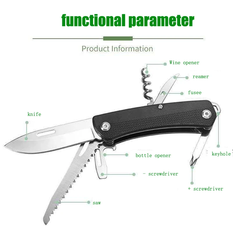 Stainless steel portable multi-functional knife, Swiss knife, outdoor camping survival emergency knife