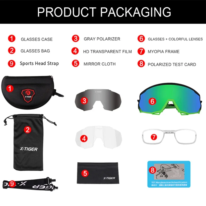 X-TIGER Bike Polarized Sports Sunglasses with 5 Interchangeable Lenses for Mens Womens Baseball Running Fishing Cycling Eyewear