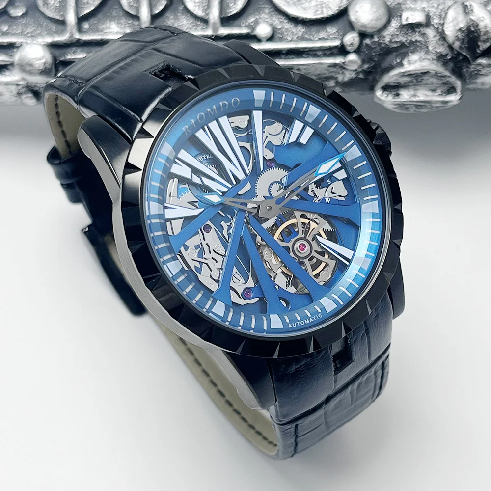 48mm men's automatic mechanical wristwatch, suitable as a gift for friends, luxurious waterproof and hollowed-out luminous dial