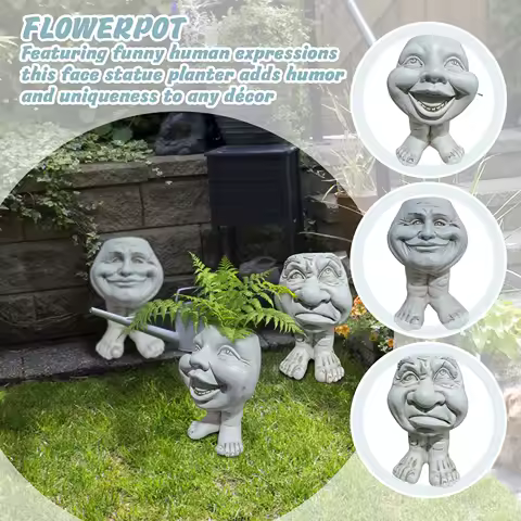 Funny Muggle Flower Pot Ornament,Weird Funny face expression carved flower pot,Outdoor garden Planter for gardening plant lovers