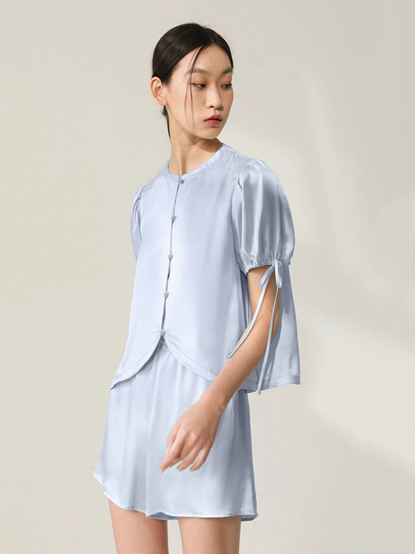 

Marthaqiqi Chinese Style Female Pajamas Set Short Sleeve Nightgown O-Neck Sleepwear Crop Top Nightie Shorts Women Nightwear Suit