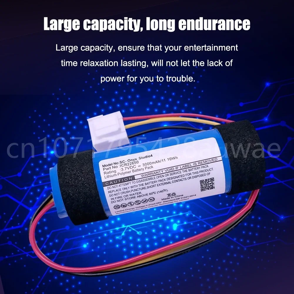 3.7V 3000mAh Rechargeable Li-ion Battery for Harman/Kardon Onyx Studio 4 Onyx 4 ICR22650 Speaker Battery