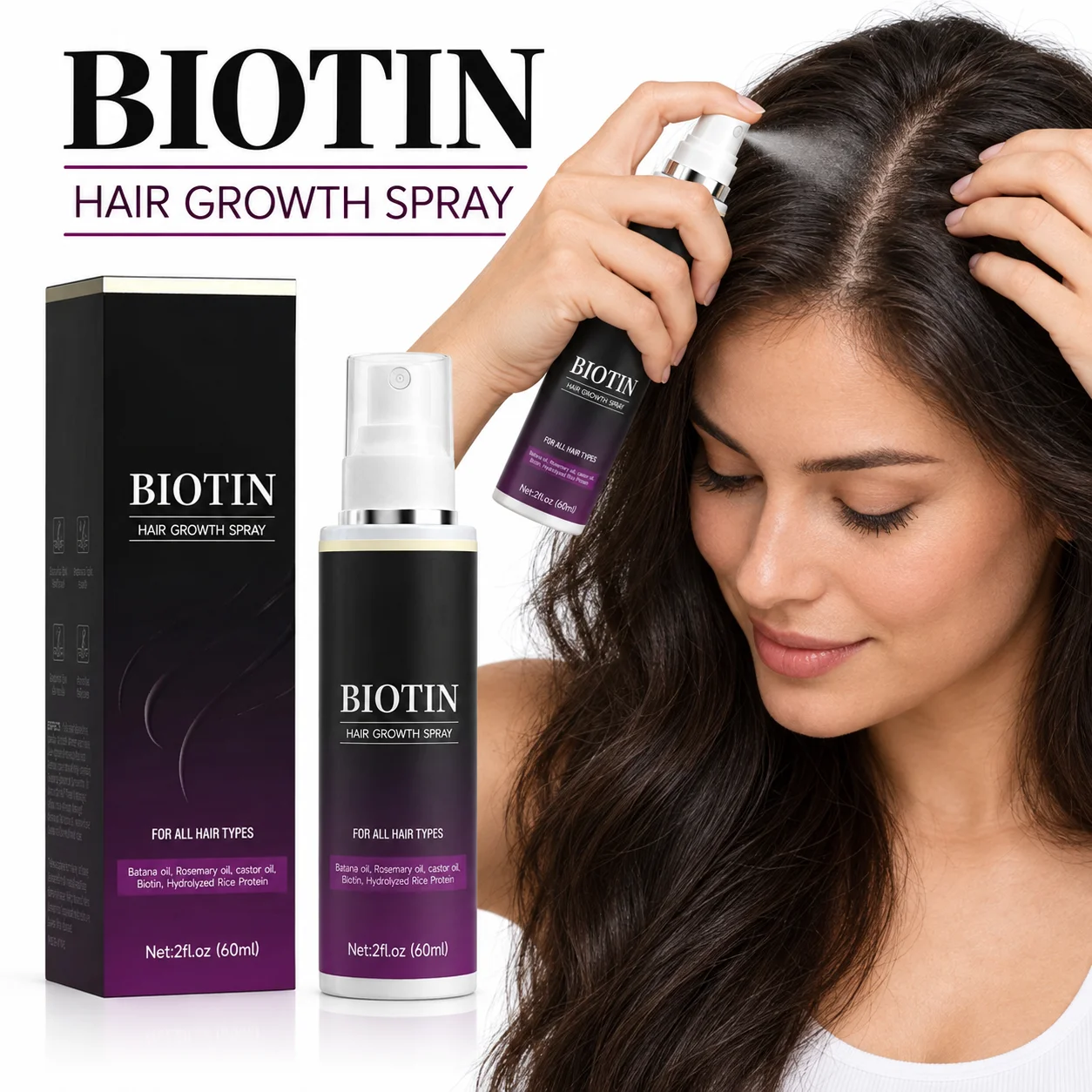 Hair Growth Spray with Biotin Rosemary Oil Castor Oil Ojon Oil Hair Thickening Scalp Nourishing Mist for Men Women