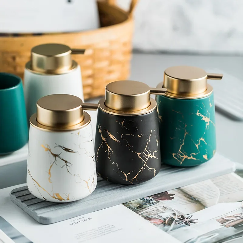 Light Luxury Series Ceramic Marble Dish Soap Dispenser Bottle Countertop Hand Soap Dish Soap Storage Container for Home Decor