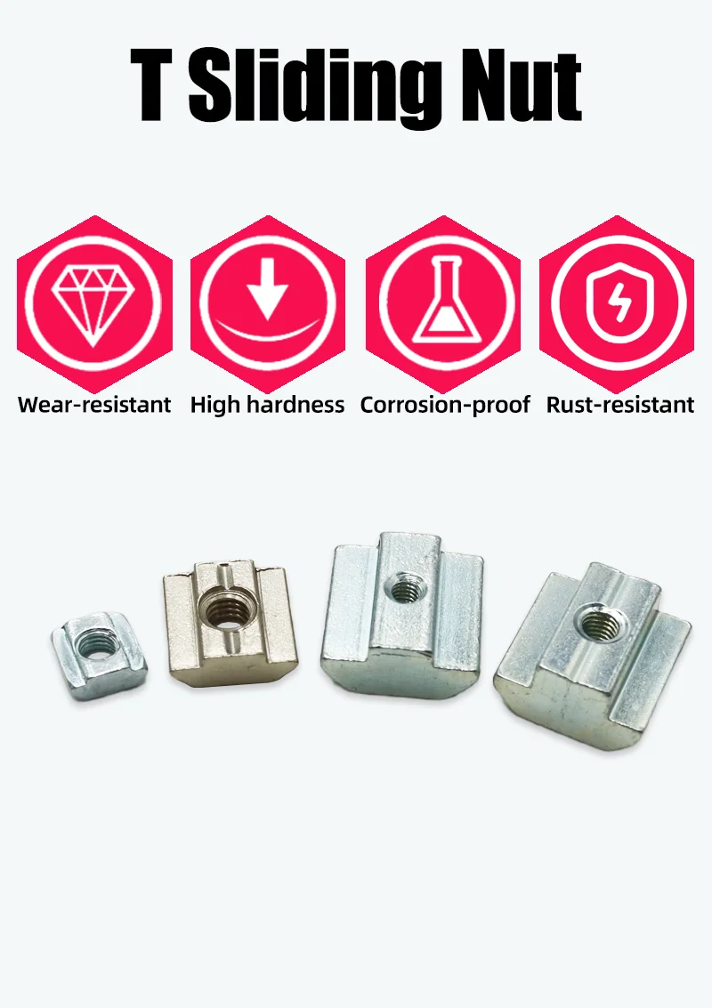 200 Stück/Set T-Gleitmutter M3 M4 M5 M6 M8 Schlitz-Gleithammermutter im Jahr 2020 3030 4040 Aluminium-Verbindungsprofil T-Block-Vierkantmuttern – Detail 1