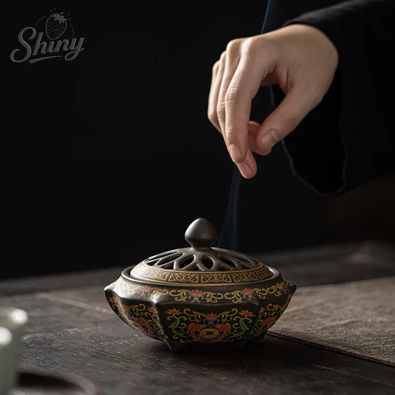 Chinese Enamel Antique Indoor Ceramic Disc Incense Burner Household Indoor Desktop Incense Burner