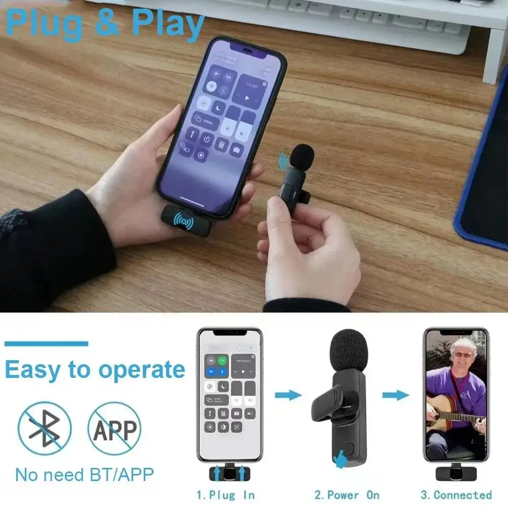 KEBIDUMEI Wireless Lavalier Microphone for Smartphones Computers Cameras Noise Reduction Collar Microphone Type-C Port Adapter