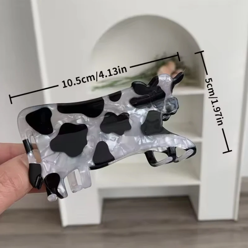 1PC Cute Milk Cow Hair Claw Acrylic Hair Clip With Cow Shape Printed Shark Design Black And White Design Hair Accessory Hairpin