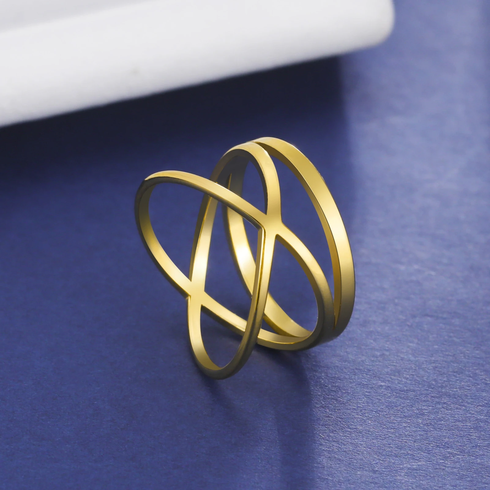 2026 Jewelry Stainless Steel Geometric Cross Rings for Women Minimalist Gold Color Finger Rings  Mother Day Party Gift