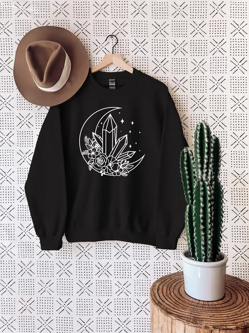 Crystal Moon Bloemen Sweatshirt Mystieke Shirts Vrouwen Korte Mouwen 100% Katoen Top Tee Grappige Grafische O Hals Mama Moeder tshirt