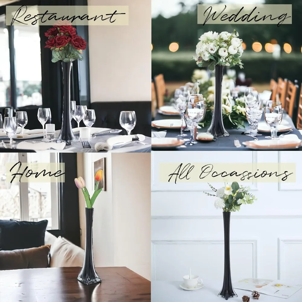 عبوة مكونة من 12 قطعة مركزية لمزهريات برج ايفل للزهور وحفلات الزفاف والديكور. (24 بوصة، أسود)