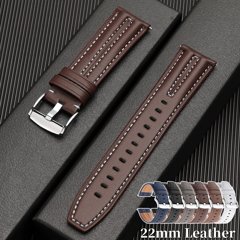 Bracelet de montre en cuir vintage de 22 mm, bracelet de montre en cuir de vache fait à la main pour montre intelligente Seiko, bracelet à libération rapide, bracelet universel