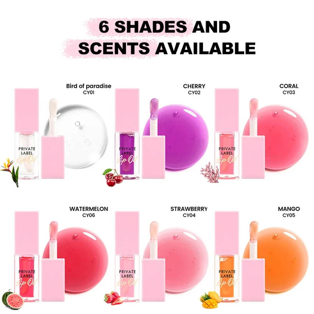 Huile à lèvres de marque privée, Logo personnalisé, brillant repulpant, 7 saveurs de cerise, Film hydratant Anti-séchage, capuchon rose, maquillage, vente en gros