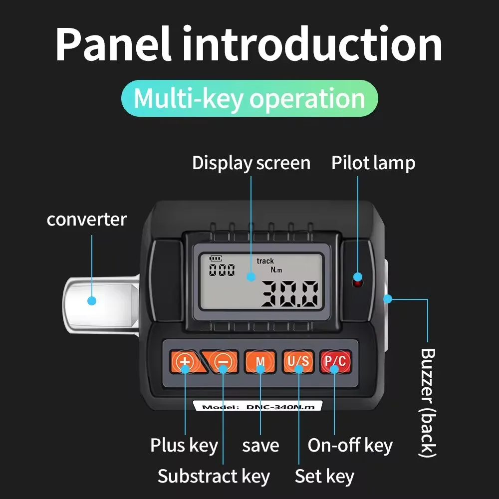 DNC-340N.m pengukur torsi lampu latar elektronik, pengukur Torsi Digital layar besar untuk mobil, sepeda