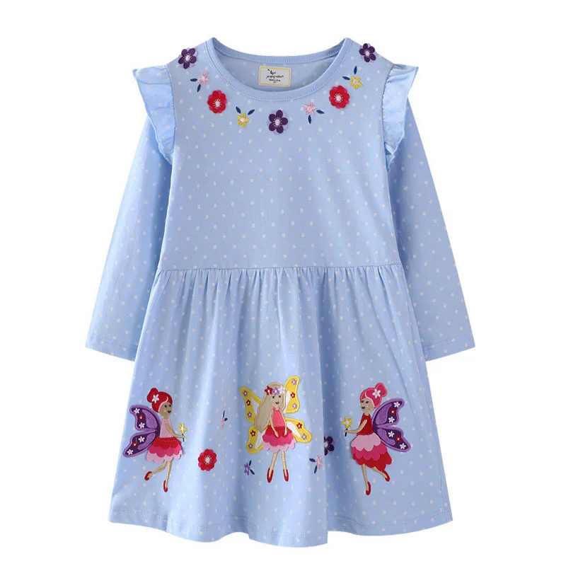 

Jumping Meters 2-7T Autumn Spring Princess Girls Children's Dresses Fairy Embroidery Long Sleeve Party Girls Clothes Kids Dress