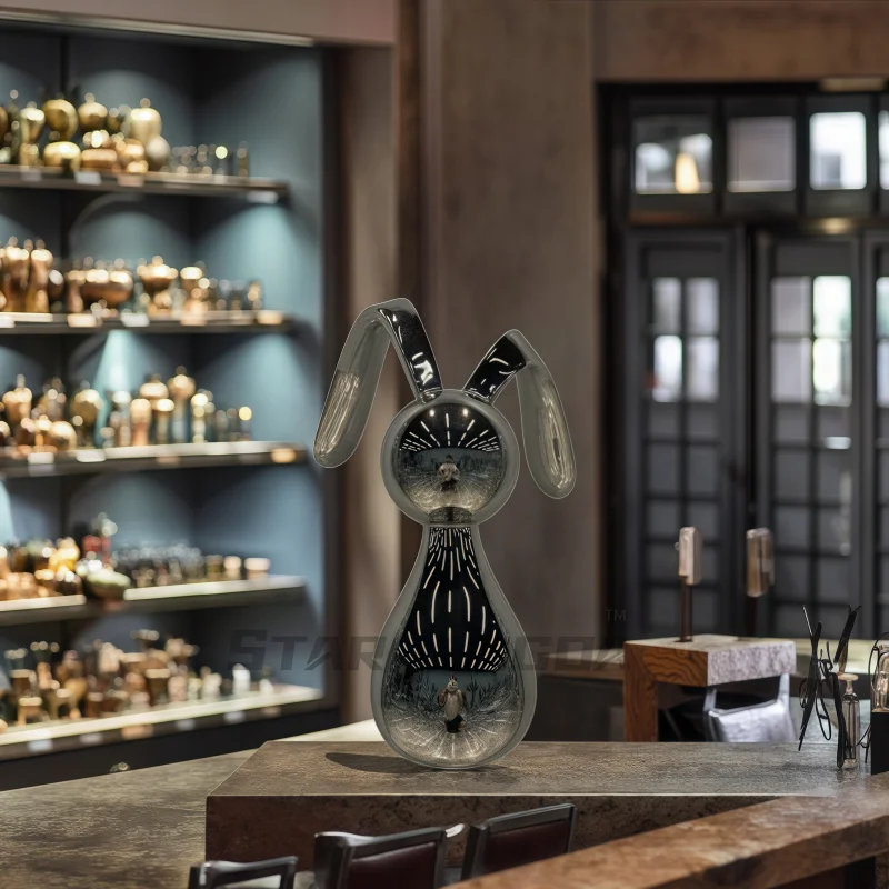 Stainless steel metal indoor Rabbit decoration Living room corridor hotel shop indoor sculpture artwork decoration